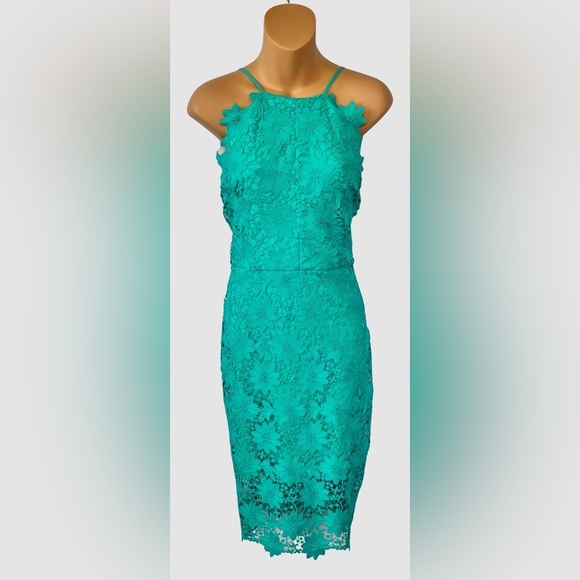 Bisou Bisou Dresses & Skirts - Bisou Bisou • Teal Full Lace Halter Sheath Dress • Size 10